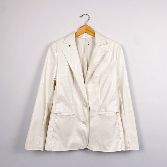 Forever 21 White Faux Leather Snakeskin Snake Graphic Blazer - Picture 2 of 4